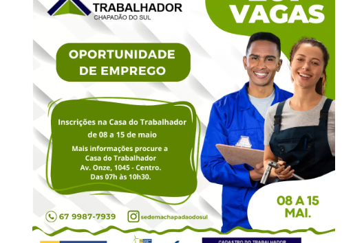 Oportunidades de Emprego Florescem em ChapadÃ£o do Sul - 260 Vagas Abertas para Quinta-Feira