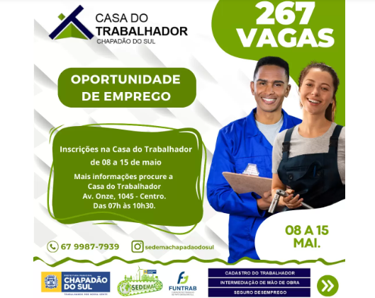 Oportunidades de Emprego Florescem em ChapadÃ£o do Sul - 260 Vagas Abertas para Quinta-Feira
