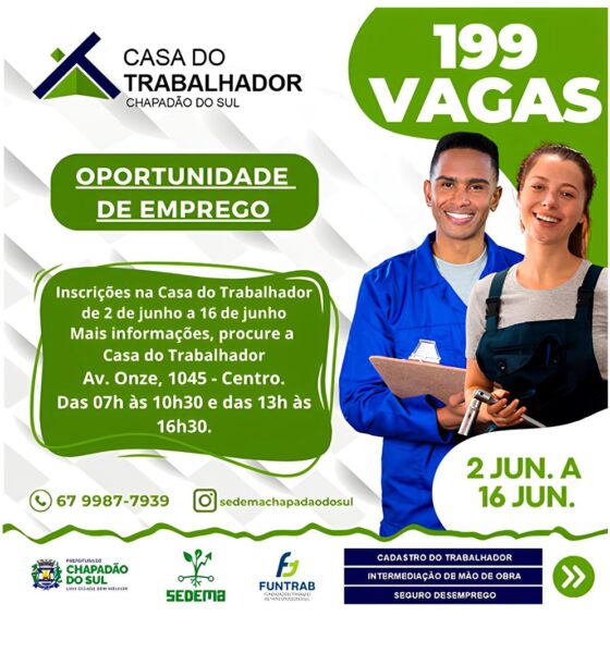 Chapadão do Sul: Um Raio de Esperança no Mercado de Trabalho – 199 Vagas Abrem Portas para o Futuro 2 Chapad o do Sul Um Raio de Esperan a no Mercado de Trabalho 199 Vagas Abrem Portas para o Futuro Chapadão do Sul: Um Raio de Esperança no Mercado de Trabalho – 199 Vagas Abrem Portas para o Futuro