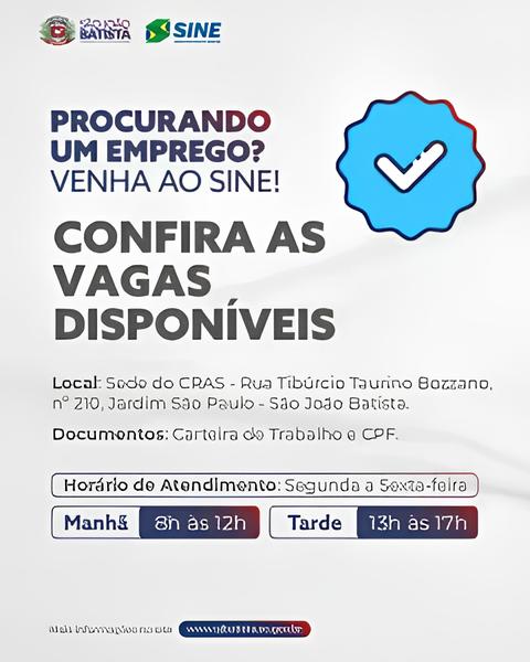 Oportunidades Vista Sine de S o Jo o Batista Abre Portas para o Futuro com Vagas de Emprego em Destaque Oportunidades à Vista: Sine de São João Batista Abre Portas para o Futuro com Vagas de Emprego em Destaque